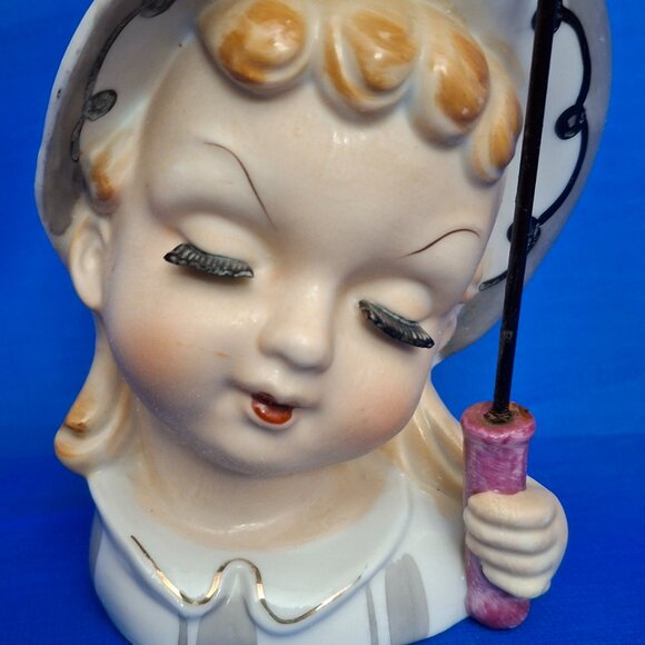 Vintage Napco Porcelain Head Vase - Girl with Umbrella 52/271 - Picture 2 of 9